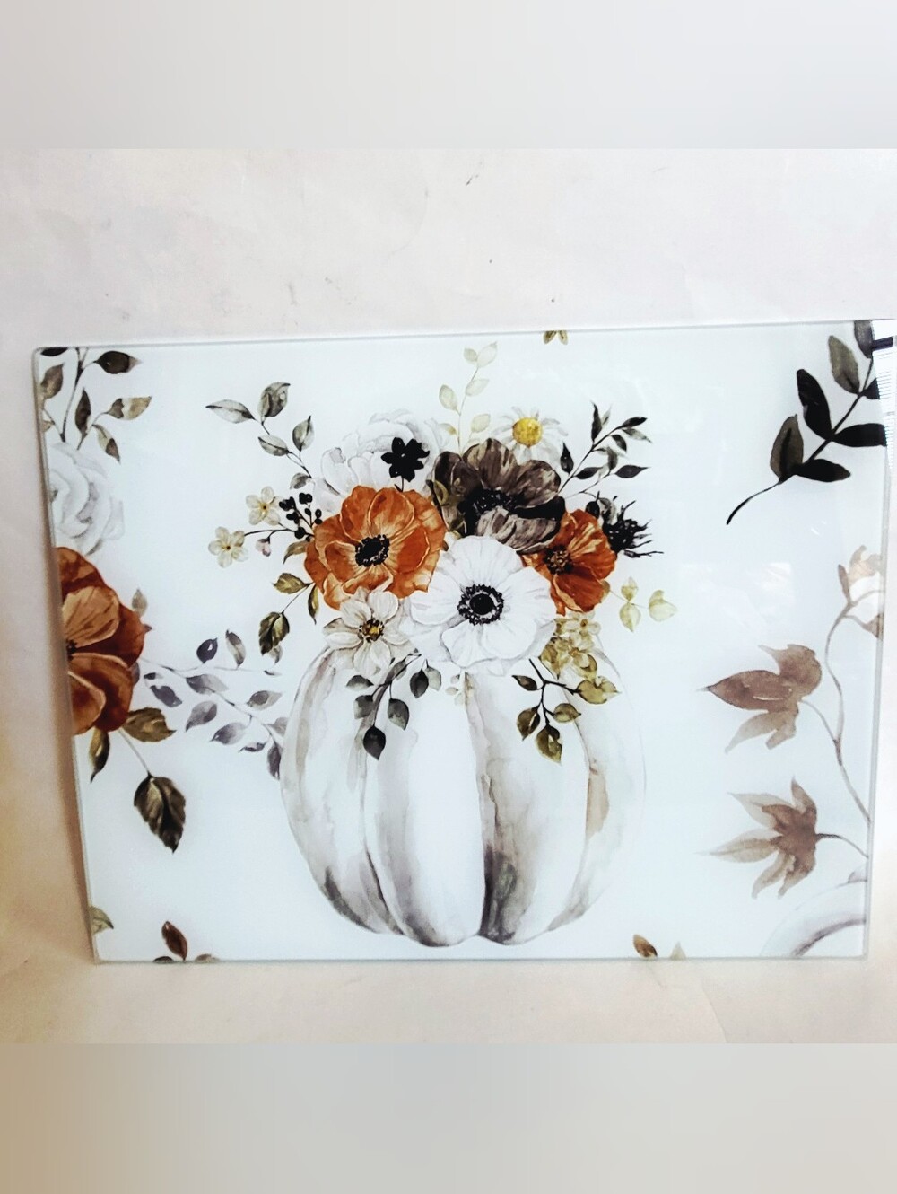 Stanley Fall Festive Floral Pumpkin Glass Cutting/Serving Board